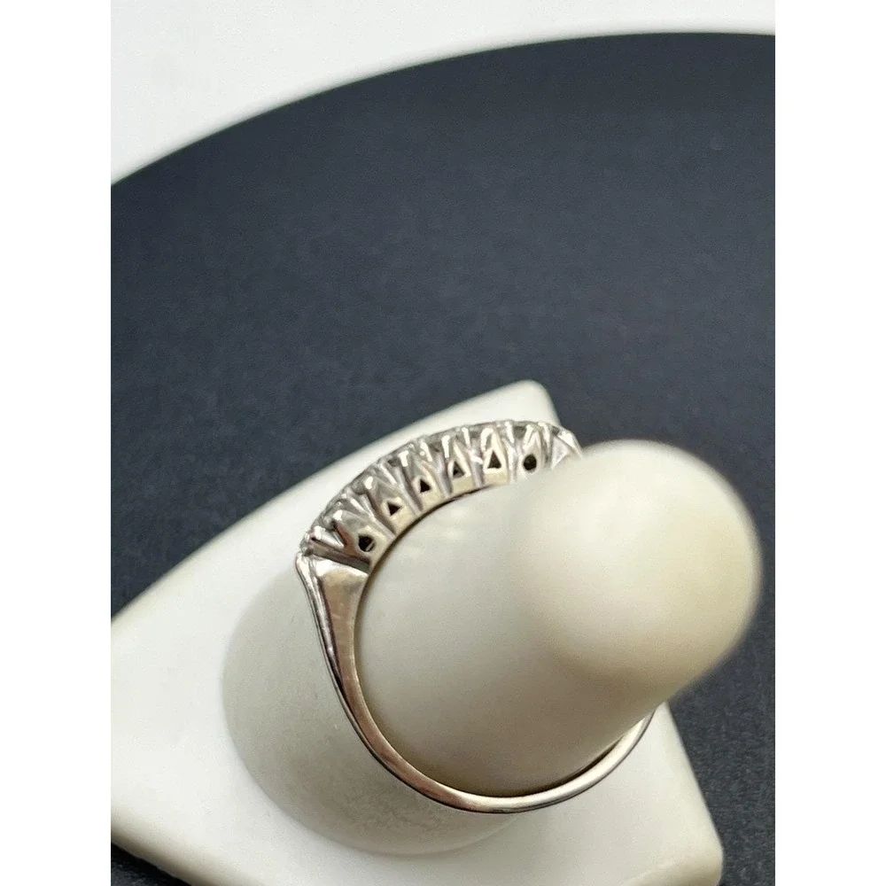 LAH 14K Vintage White Gold Triple-Row Diamond Prong Round Cluster Ring Sz 6.5